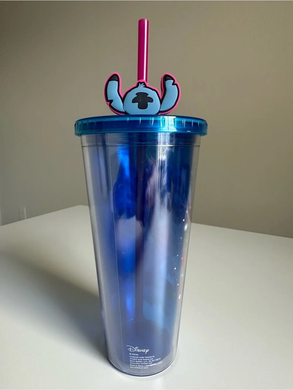 Disney Stitch Tumbler Cup 24oz Stitch Topper Straw Silver Buffalo Lilo & Stitch